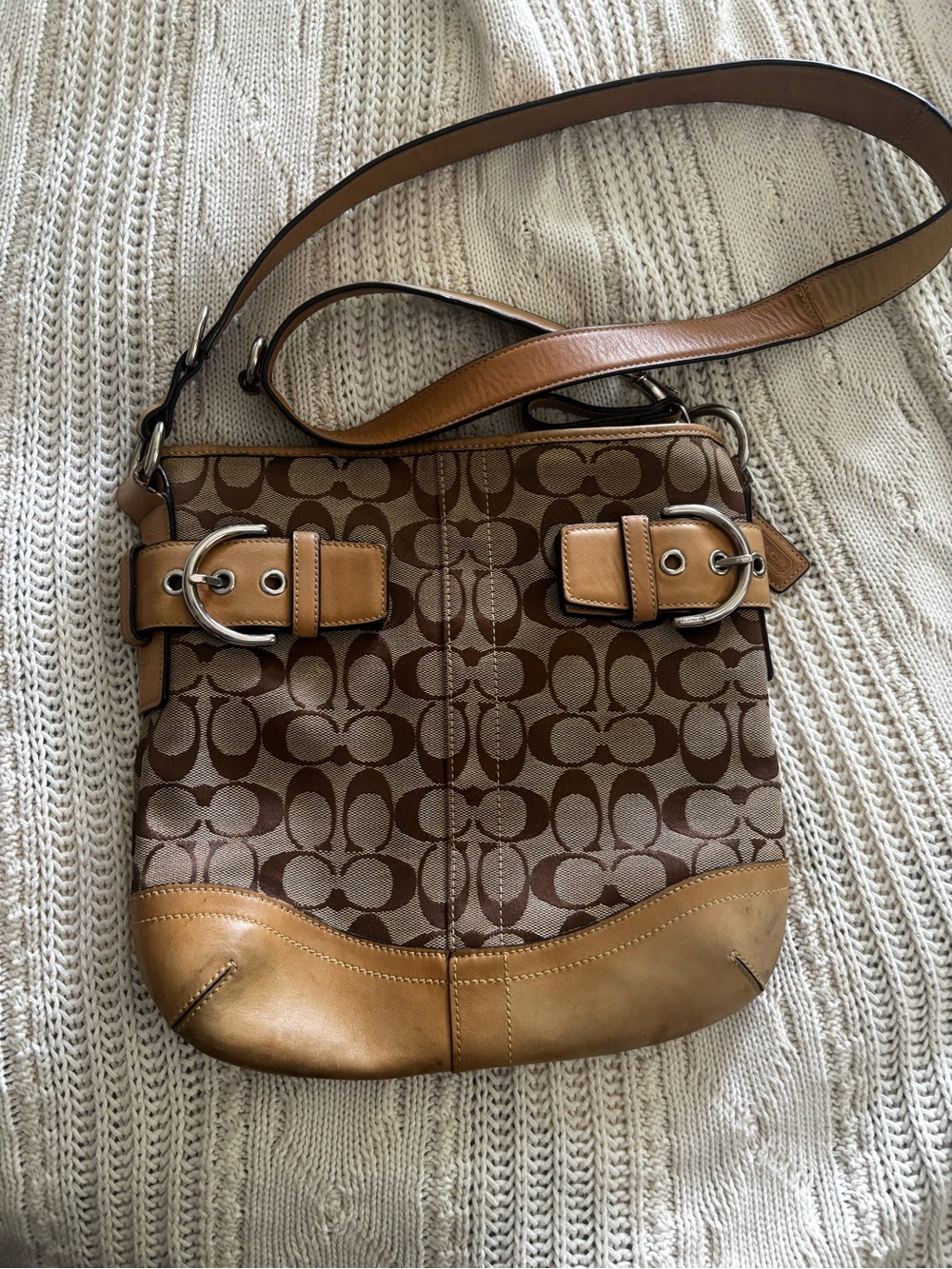 Coach SoHo Brown Signature Canvas Crossbody with Tan Leather Trim